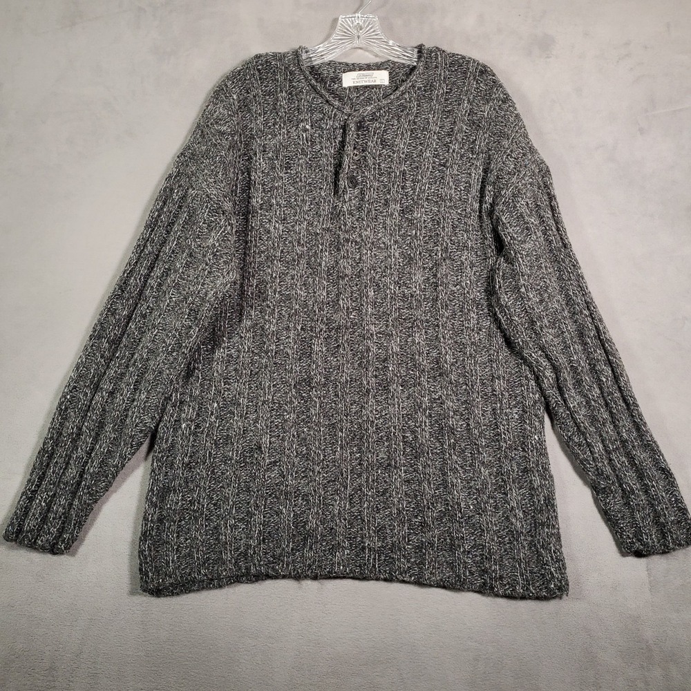 St Bernard Sweater Mens L Gray Henley Chunky Ribbed Alpaca Wool Blend Italy Gorp